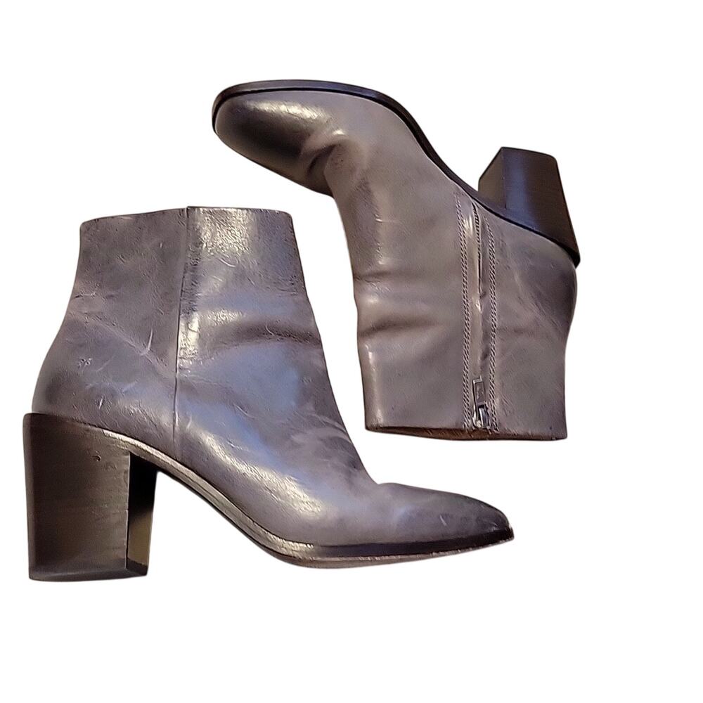 Frye Georgia Ankle Boots Womens Sz 9.5 Gray Leather Block Heeled USA Zip Up
